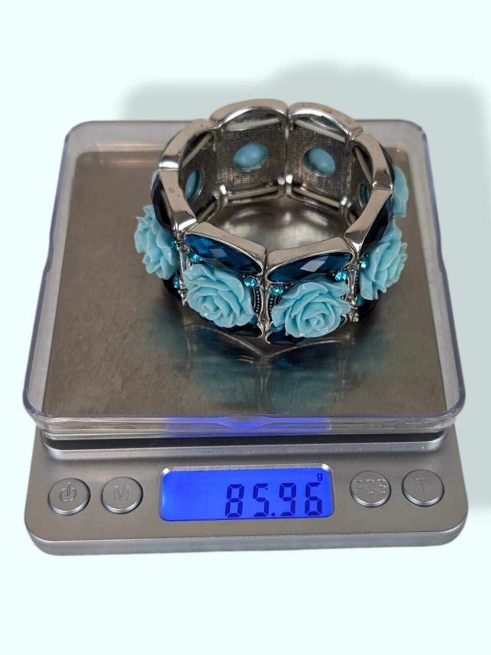 Blue Floral Rhinestone Stretch Bracelet - Picture 4 of 4